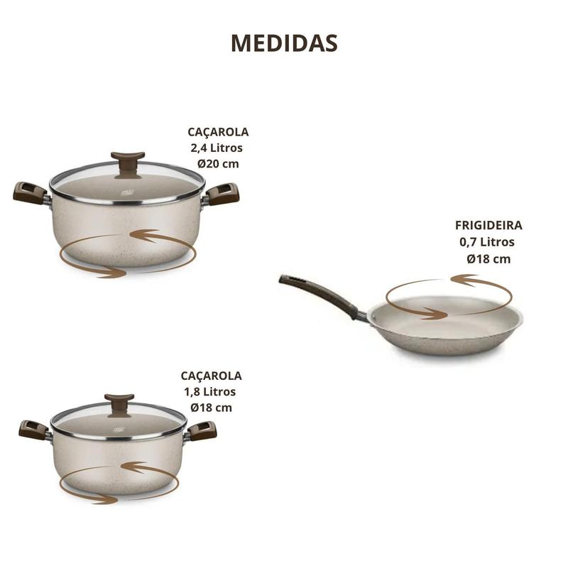 Jogo de Panelas Antiaderente Kit 7 Peças Conjunto Aura Smart